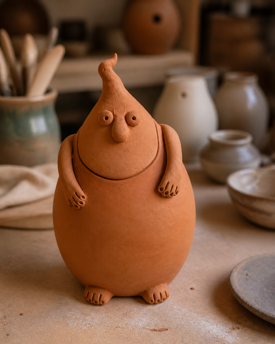 Terracotta mascotte van Kleiatelier